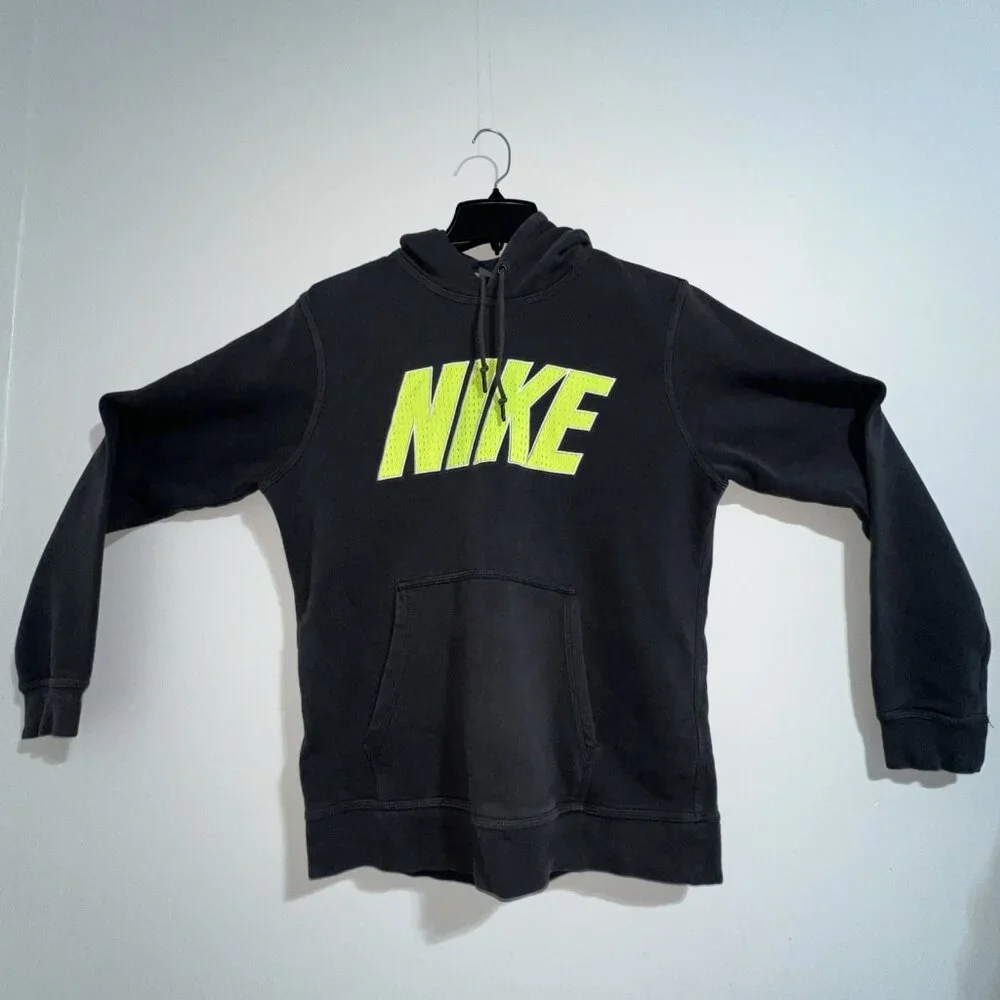 NIKE Hoodie Men’s M Gray /Neon Green Pullover Spell Out Big‎ Logo